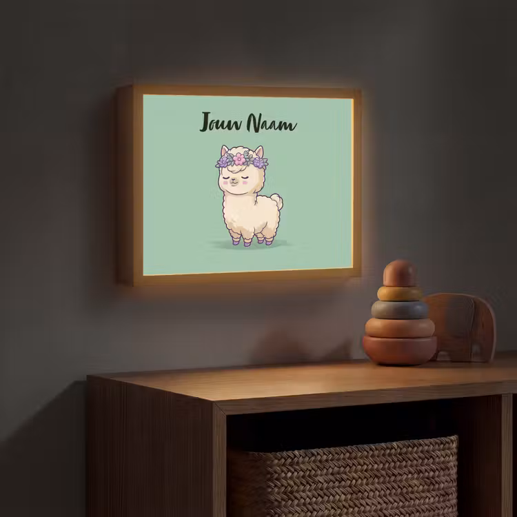 Alpaca - Bloemendiadeem - Groen Light Box met batterij (Wandlamp kind) middel -sfeer5_kind