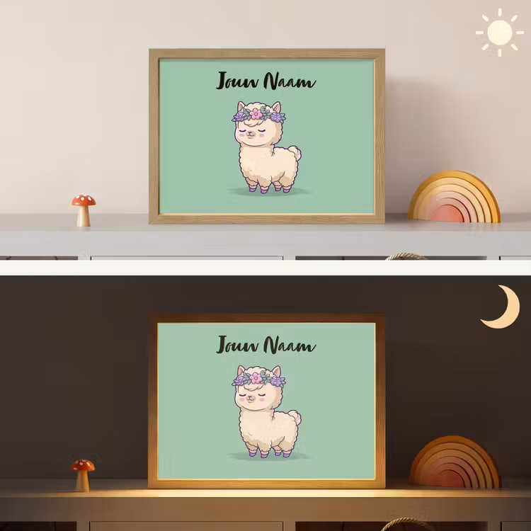 Alpaca - Bloemendiadeem - Groen Light Box met batterij (Wandlamp kind) middel -sfeer3_kind