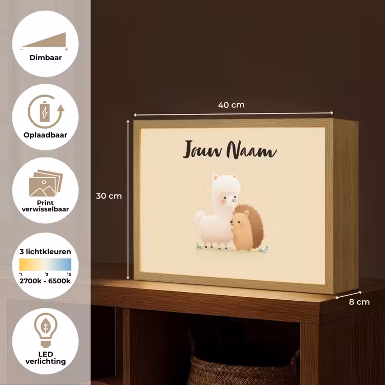 Alpaca - Egel - Bruin - Knuffelen Light Box met batterij (Wandlamp kind) middel -USP_websiteoverzichtNL