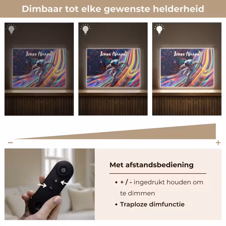 Astronaut - Ruimte - Skateboard - Kleurrijk Light Box met batterij (Wandlamp kind) middel -USP_dimbaarNL