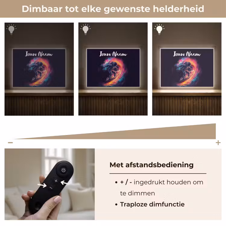Astronaut - Ruimte - Surfen - Kleurrijk Light Box met batterij (Wandlamp kind) middel -USP_dimbaarNL