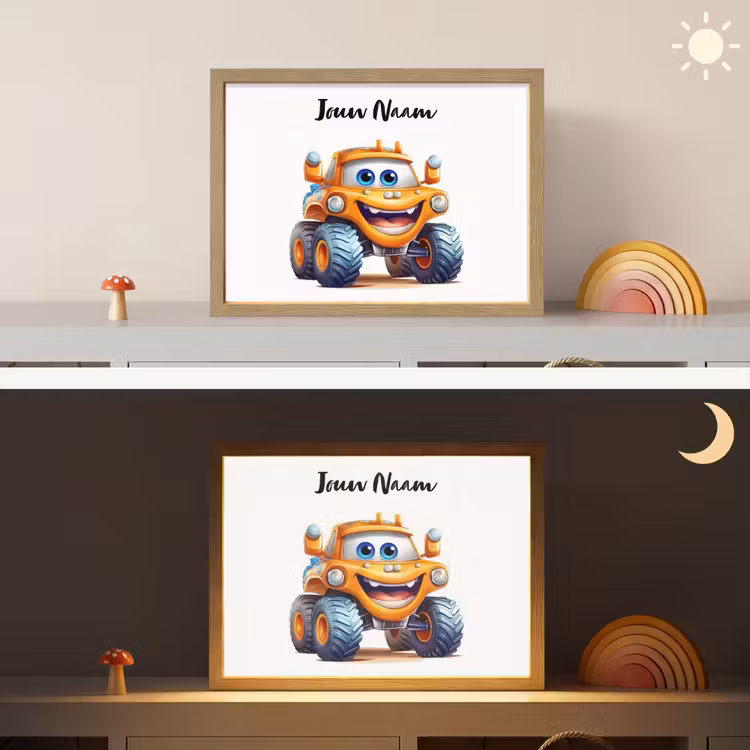 Auto - Oranje - Jongen - Kind Light Box met batterij (Wandlamp kind) middel -sfeer3_kind