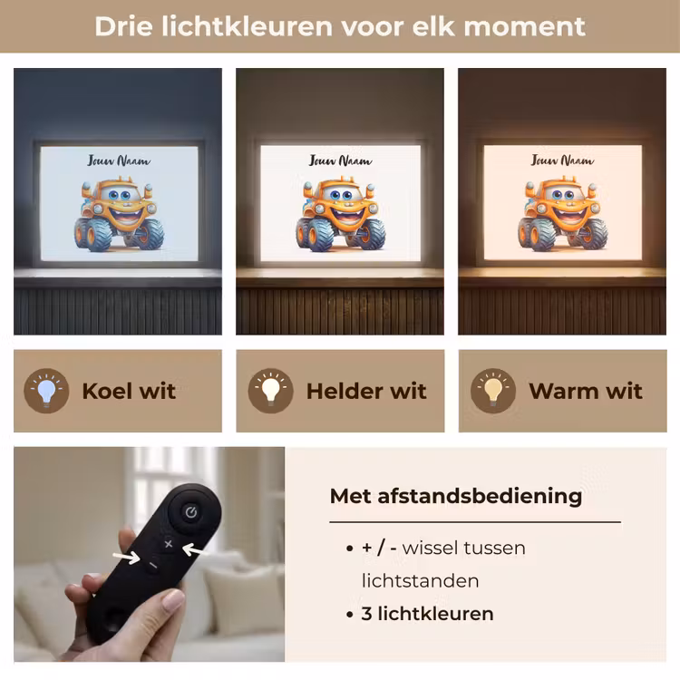Auto - Oranje - Jongen - Kind Light Box met batterij (Wandlamp kind) middel -USP_lichtkleurNL