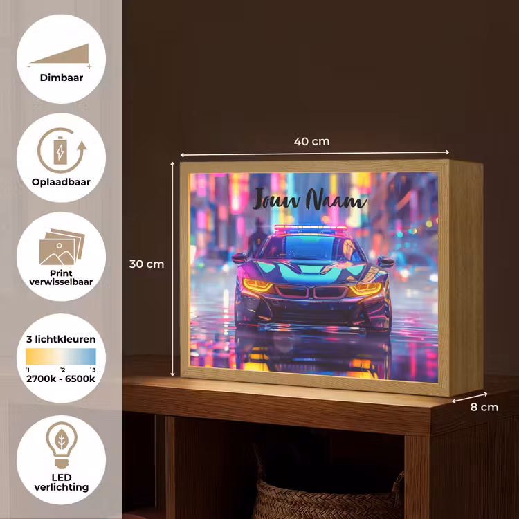 Auto - Politie - Stad - Jongens - Kleurrijk Light Box met batterij (Wandlamp kind) middel -USP_websiteoverzichtNL