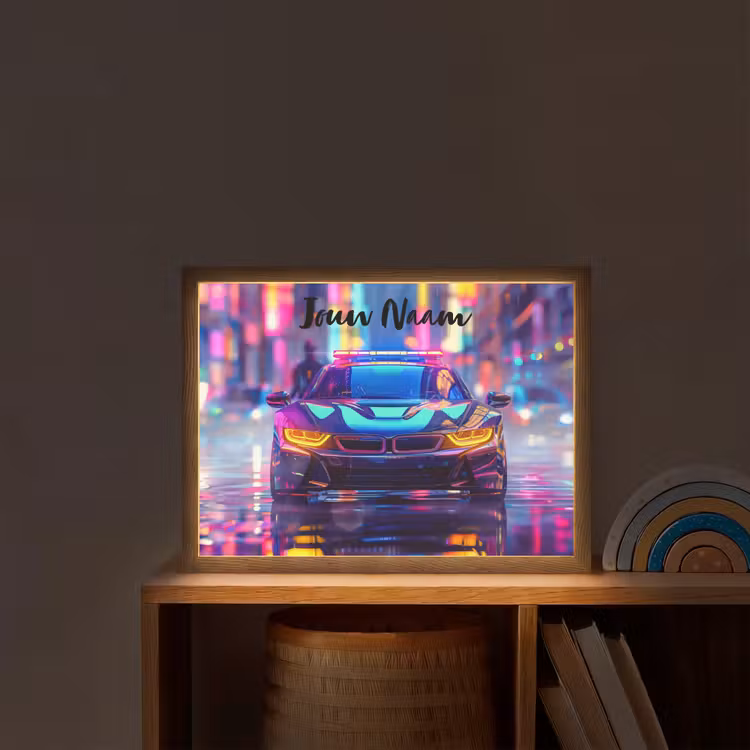 Auto - Politie - Stad - Jongens - Kleurrijk Light Box met batterij (Wandlamp kind) middel -sfeer1_kind