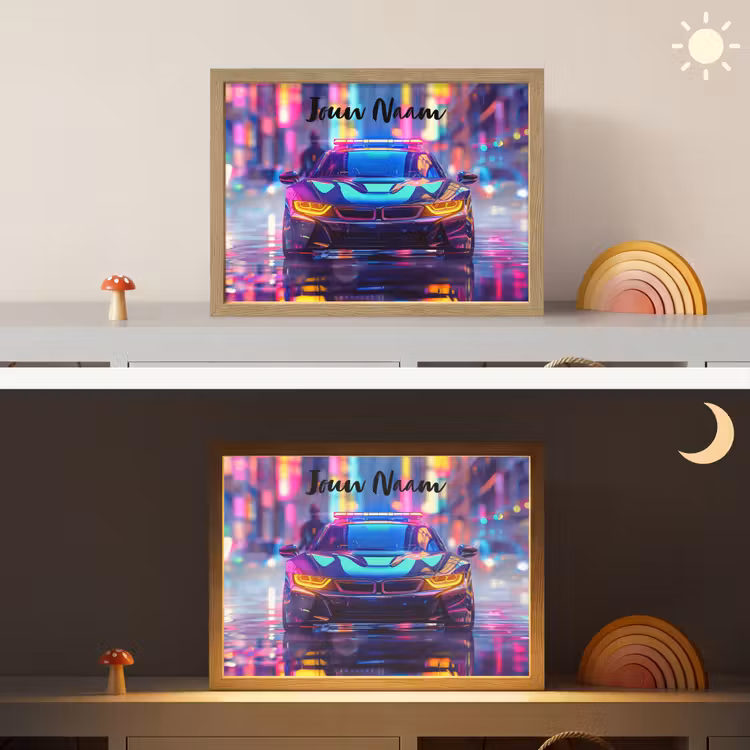 Auto - Politie - Stad - Jongens - Kleurrijk Light Box met batterij (Wandlamp kind) middel -sfeer3_kind