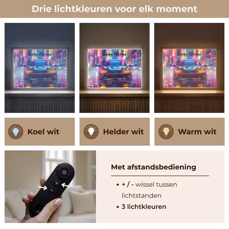 Auto - Politie - Stad - Jongens - Kleurrijk Light Box met batterij (Wandlamp kind) middel -USP_lichtkleurNL