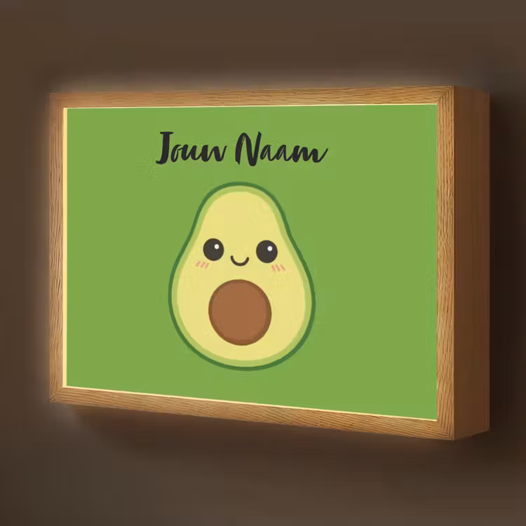 Avocado - Groen - Pit - Gezichtje Light Box met batterij (Wandlamp kind) middel -z3d_website