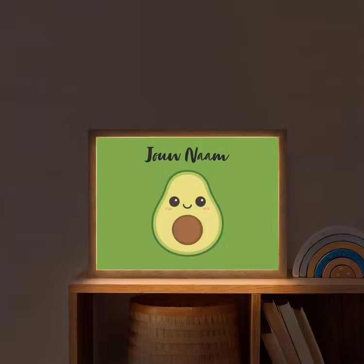 Avocado - Groen - Pit - Gezichtje Light Box met batterij (Wandlamp kind) middel -sfeer1_kind