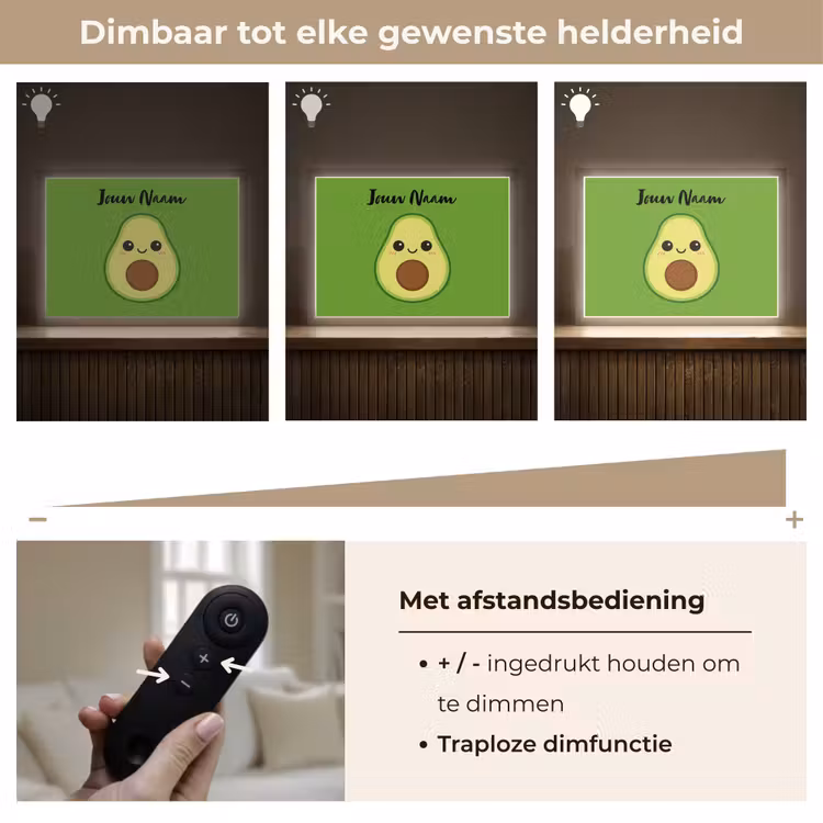 Avocado - Groen - Pit - Gezichtje Light Box met batterij (Wandlamp kind) middel -USP_dimbaarNL