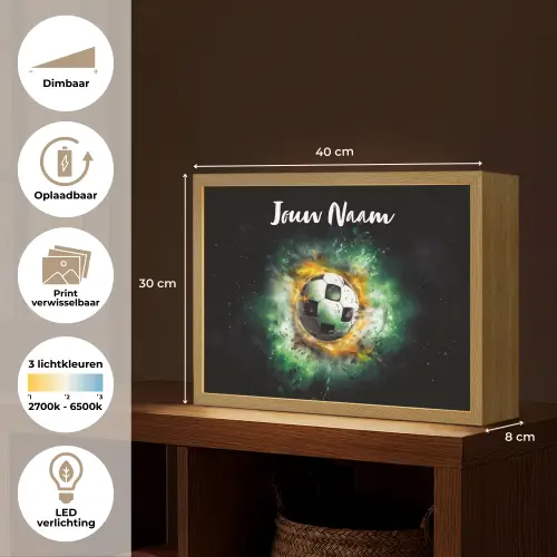 Bal - Voetbal - Groen - Oranje - Rook Light Box met batterij (Wandlamp kind) middel -USP_websiteoverzichtNL