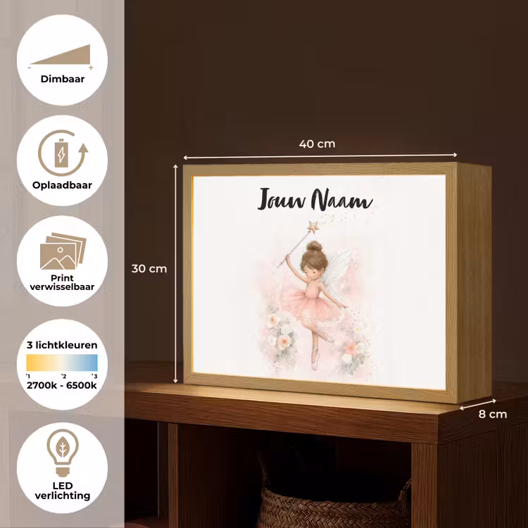 Ballerina - Fee - Bloemen - Roze Light Box met batterij (Wandlamp kind) middel -USP_websiteoverzichtNL