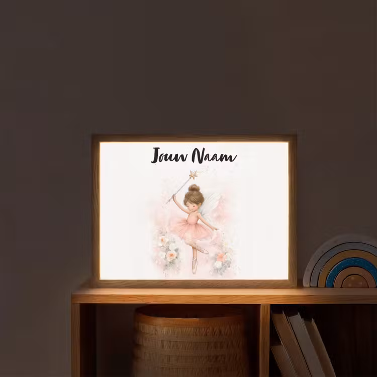 Ballerina - Fee - Bloemen - Roze Light Box met batterij (Wandlamp kind) middel -sfeer1_kind