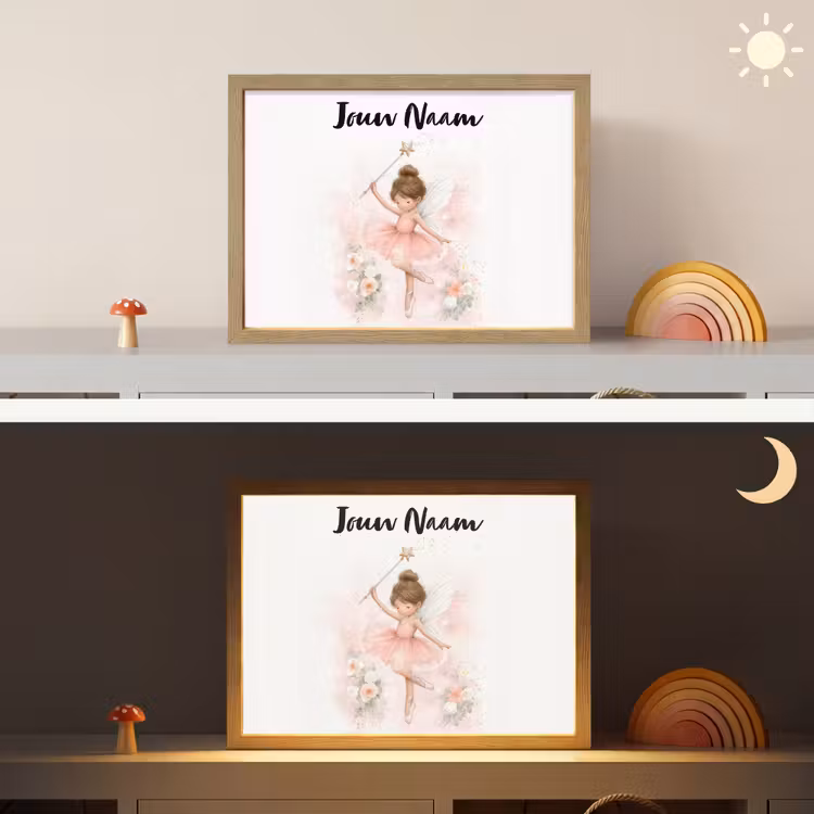 Ballerina - Fee - Bloemen - Roze Light Box met batterij (Wandlamp kind) middel -sfeer3_kind