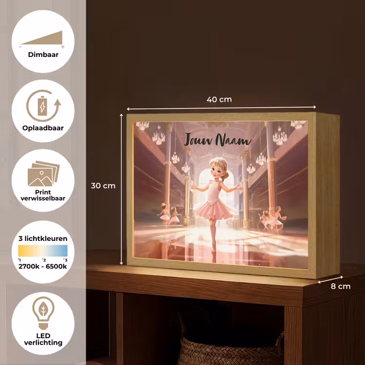 Ballerina - Meisjes - Roze - Kinderen Light Box met batterij (Wandlamp kind) middel -USP_websiteoverzichtNL