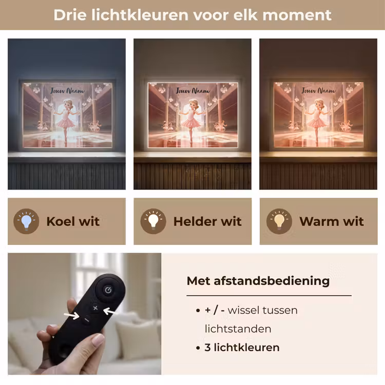 Ballerina - Meisjes - Roze - Kinderen Light Box met batterij (Wandlamp kind) middel -USP_lichtkleurNL