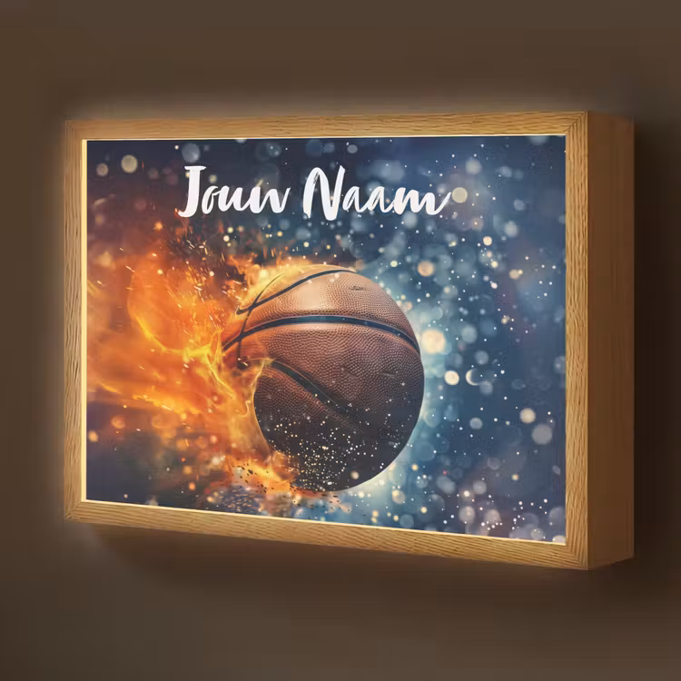 Basketbal - Vuur - Sport - Blauw - Oranje Light Box met batterij (Wandlamp kind) middel -z3d_website