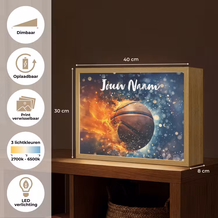 Basketbal - Vuur - Sport - Blauw - Oranje Light Box met batterij (Wandlamp kind) middel -USP_websiteoverzichtNL