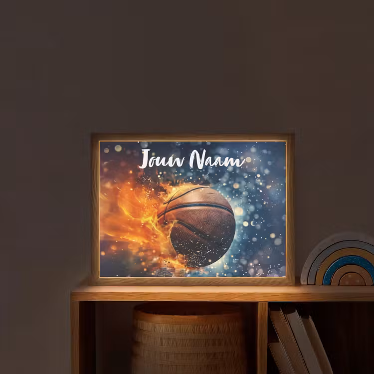 Basketbal - Vuur - Sport - Blauw - Oranje Light Box met batterij (Wandlamp kind) middel -sfeer1_kind