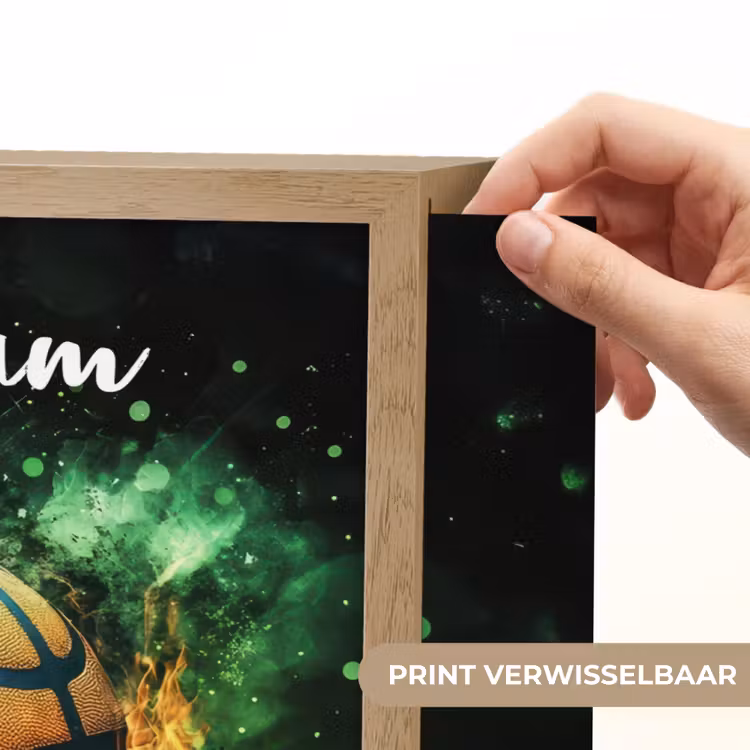 Basketbal - Vuur - Vlammen - Groen Light Box met batterij (Wandlamp kind) middel -USP_websiteprintNL