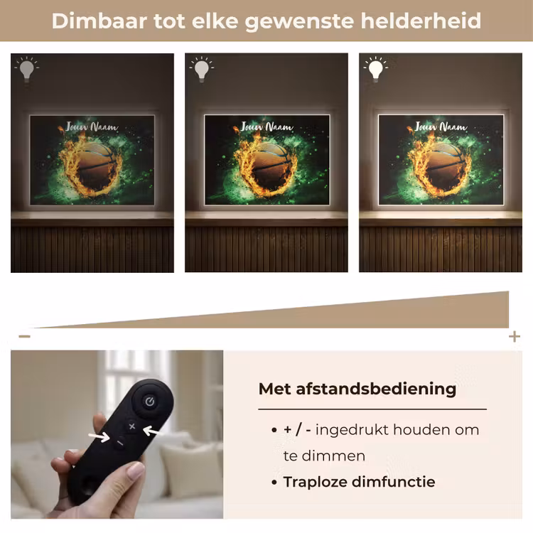 Basketbal - Vuur - Vlammen - Groen Light Box met batterij (Wandlamp kind) middel -USP_dimbaarNL