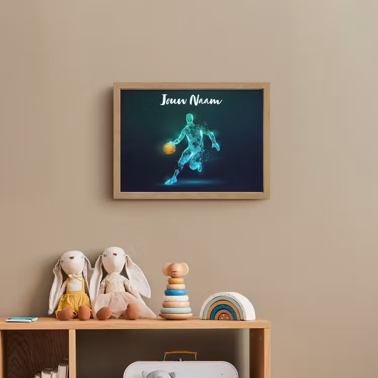 Basketbalspeler - Digitaal - Groen - Blauw Light Box met batterij (Wandlamp kind) middel -sfeer2_kind