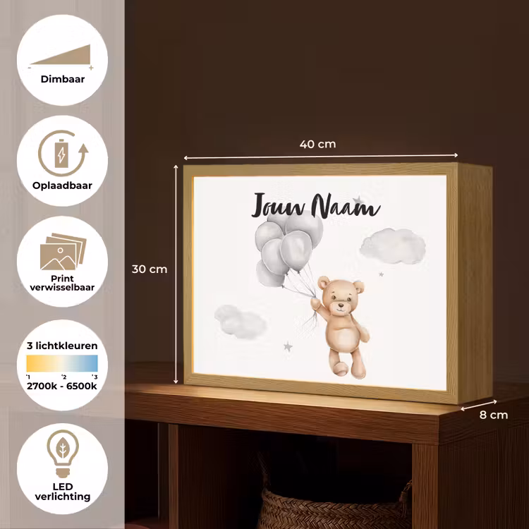 Beer - Ballonen - Sterren - Kinderen Light Box met batterij (Wandlamp kind) middel -USP_websiteoverzichtNL