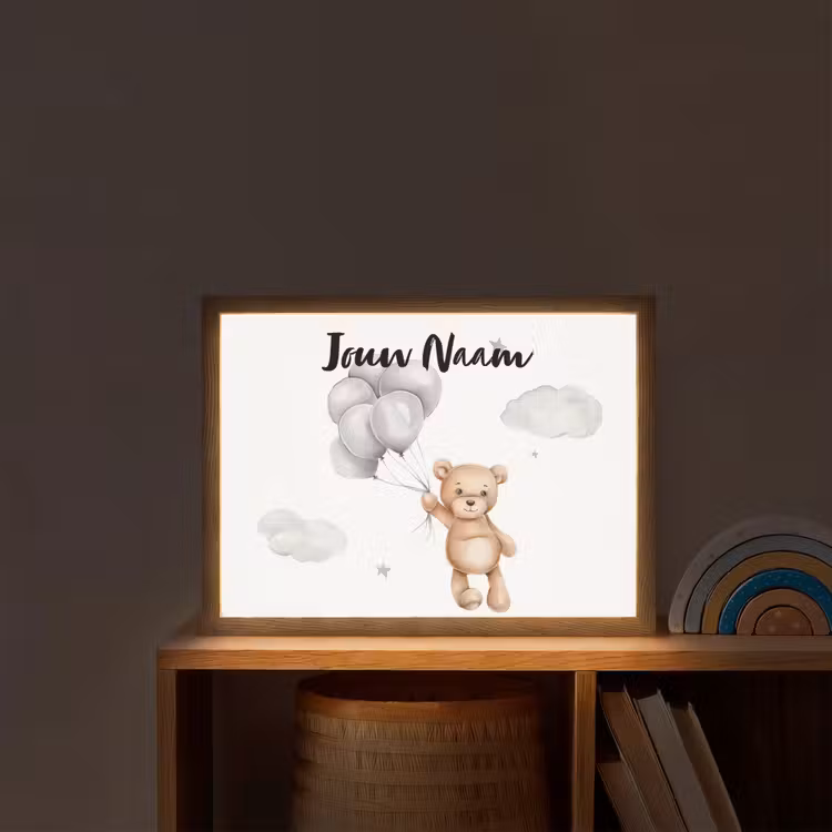 Beer - Ballonen - Sterren - Kinderen Light Box met batterij (Wandlamp kind) middel -sfeer1_kind