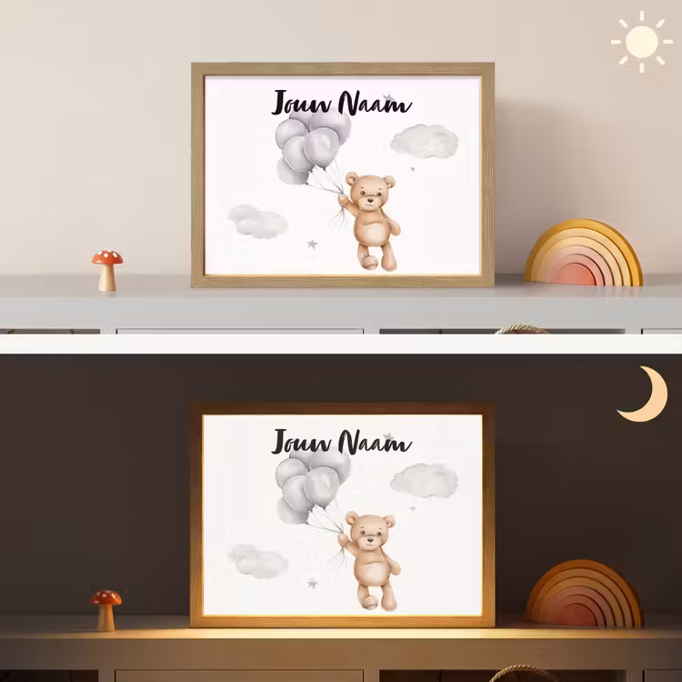Beer - Ballonen - Sterren - Kinderen Light Box met batterij (Wandlamp kind) middel -sfeer3_kind