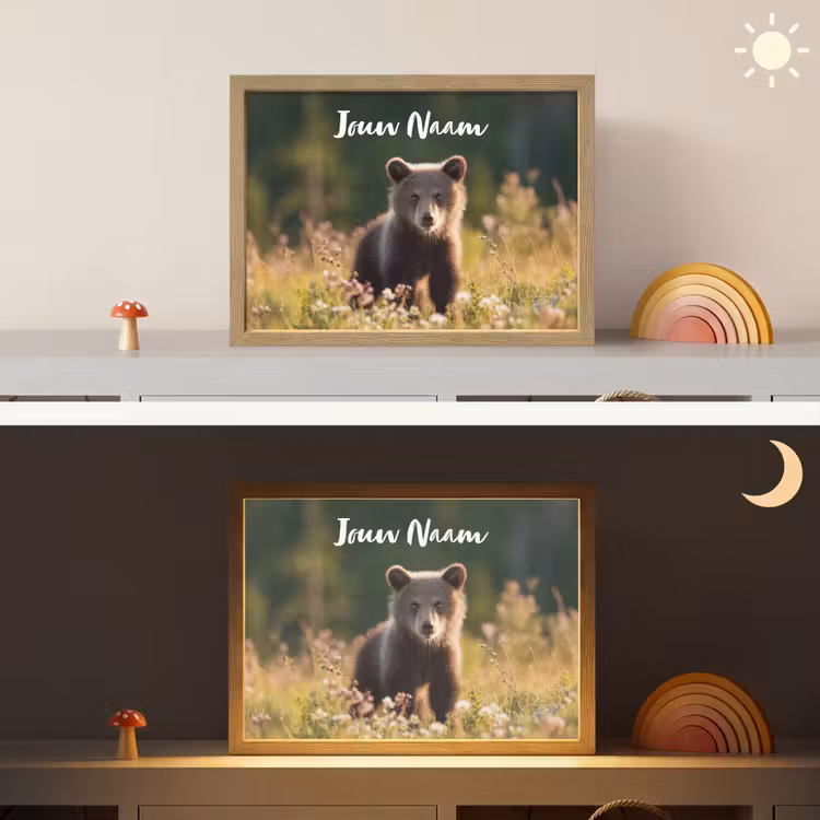 Beer - Bloemenveld - Gras Light Box met batterij (Wandlamp kind) middel -sfeer3_kind