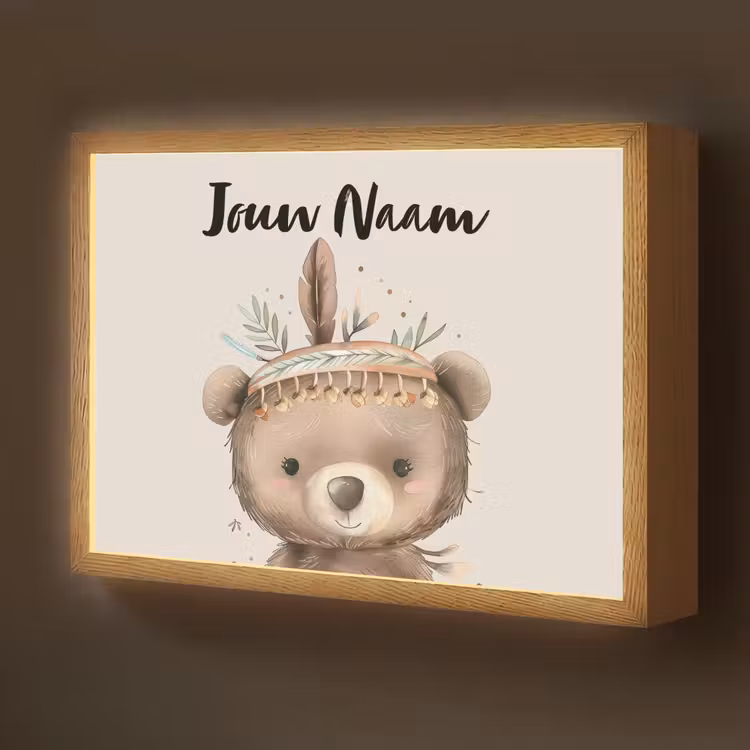 Beer - Boho - Indianentooi - Dieren Light Box met batterij (Wandlamp kind) middel -z3d_website