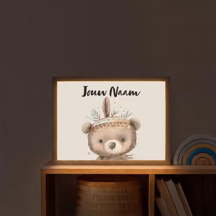 Beer - Boho - Indianentooi - Dieren Light Box met batterij (Wandlamp kind) middel -sfeer1_kind