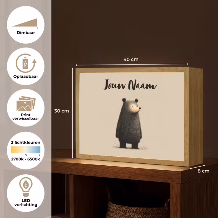 Beer - Donkerbruin - Minimalistisch Light Box met batterij (Wandlamp kind) middel -USP_websiteoverzichtNL