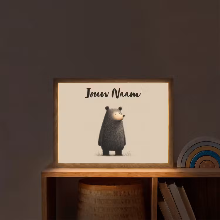 Beer - Donkerbruin - Minimalistisch Light Box met batterij (Wandlamp kind) middel -sfeer1_kind