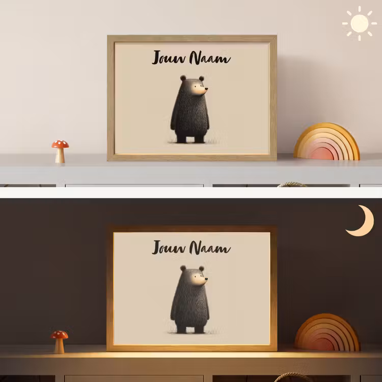 Beer - Donkerbruin - Minimalistisch Light Box met batterij (Wandlamp kind) middel -sfeer3_kind