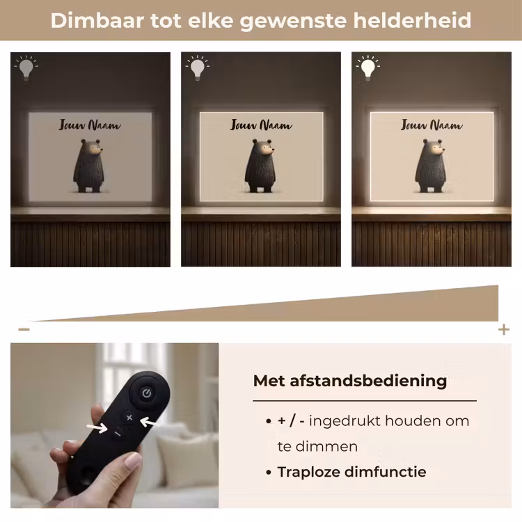 Beer - Donkerbruin - Minimalistisch Light Box met batterij (Wandlamp kind) middel -USP_dimbaarNL