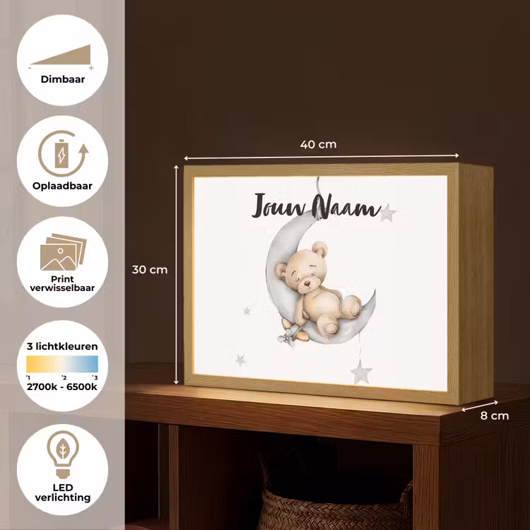 Beer - Maan - Sterren - Kinderen Light Box met batterij (Wandlamp kind) middel -USP_websiteoverzichtNL