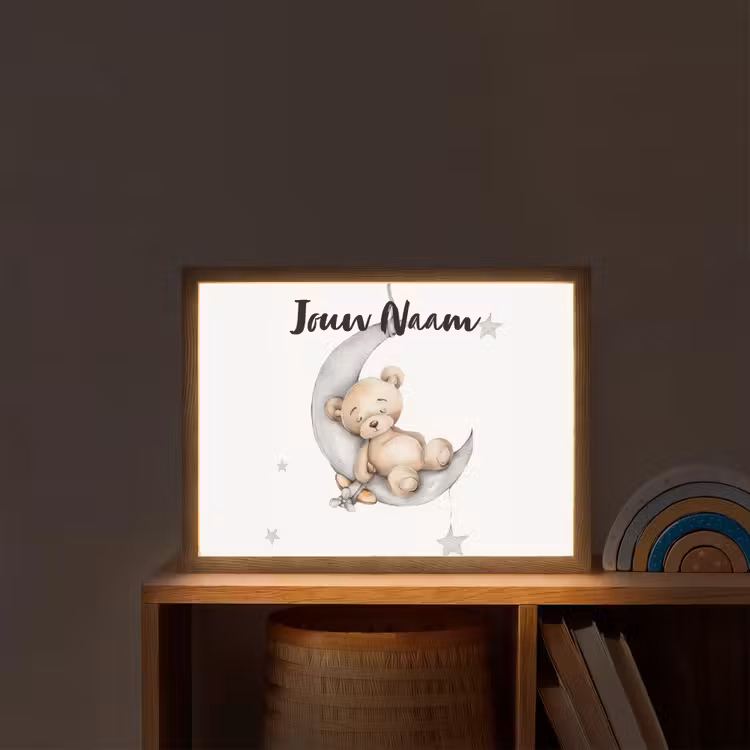 Beer - Maan - Sterren - Kinderen Light Box met batterij (Wandlamp kind) middel -sfeer1_kind