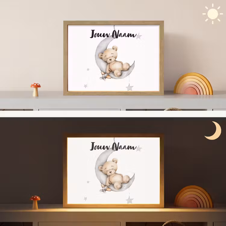 Beer - Maan - Sterren - Kinderen Light Box met batterij (Wandlamp kind) middel -sfeer3_kind