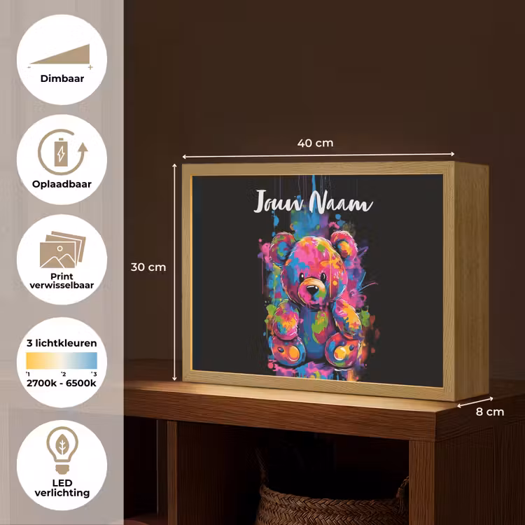 Beer - Verf - Kleurrijk - Knuffeldier Light Box met batterij (Wandlamp kind) middel -USP_websiteoverzichtNL