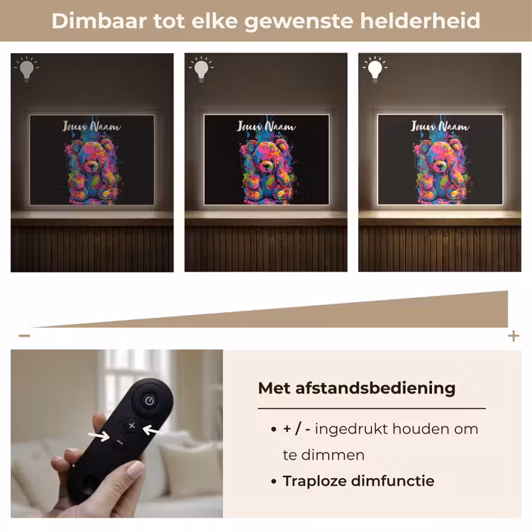 Beer - Verf - Kleurrijk - Knuffeldier Light Box met batterij (Wandlamp kind) middel -USP_dimbaarNL