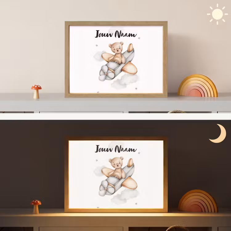 Beer - Vliegtuig - Sterren - Kinderen Light Box met batterij (Wandlamp kind) middel -sfeer3_kind