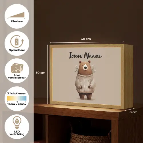 Beer - Witte bloemen - Knus Light Box met batterij (Wandlamp kind) middel -USP_websiteoverzichtNL