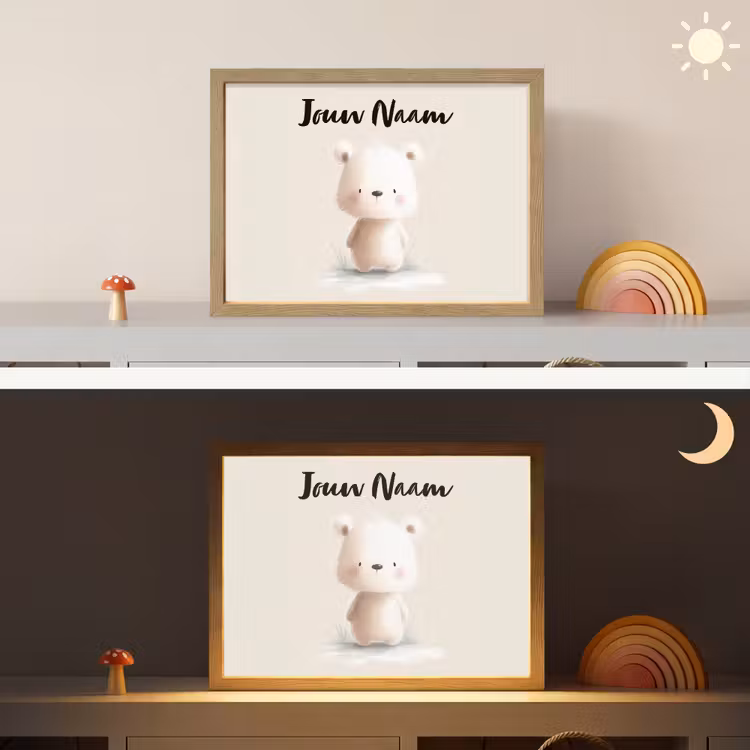 Beertje - Sneeuwvlokje - Wit - Pluizig Light Box met batterij (Wandlamp kind) middel -sfeer3_kind