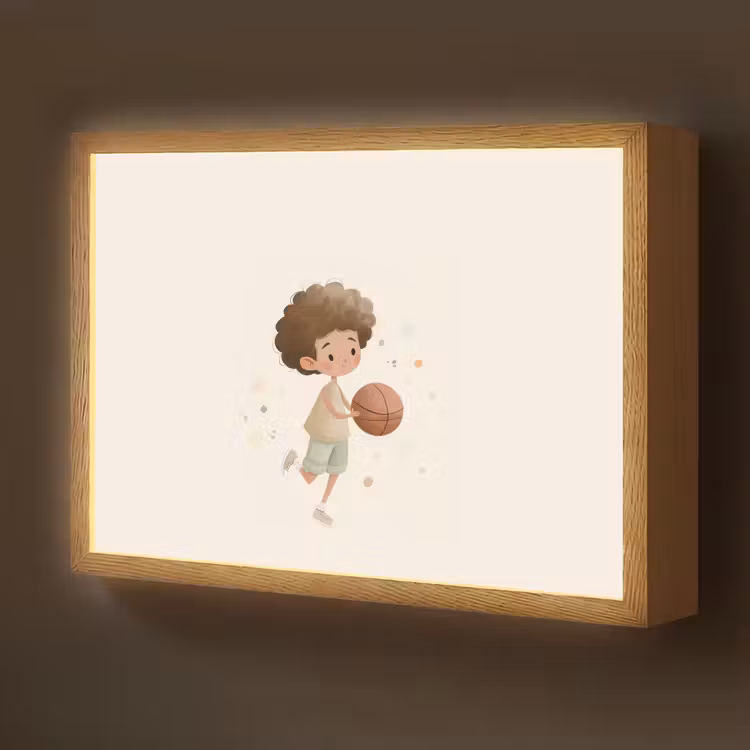 Beige - Jongen - Stippen - Basketbal Light Box met batterij (Wandlamp kind) middel -z3d_website