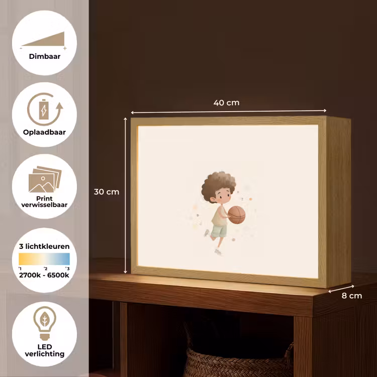 Beige - Jongen - Stippen - Basketbal Light Box met batterij (Wandlamp kind) middel -USP_websiteoverzichtNL