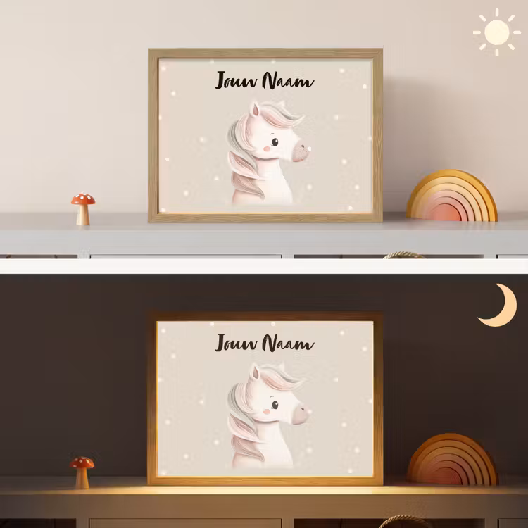 Beige - Pony - Manen - Stippen Light Box met batterij (Wandlamp kind) middel -sfeer3_kind