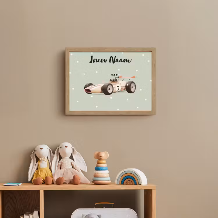Beige - Raceauto - Stippen - Wielen Light Box met batterij (Wandlamp kind) middel -sfeer2_kind