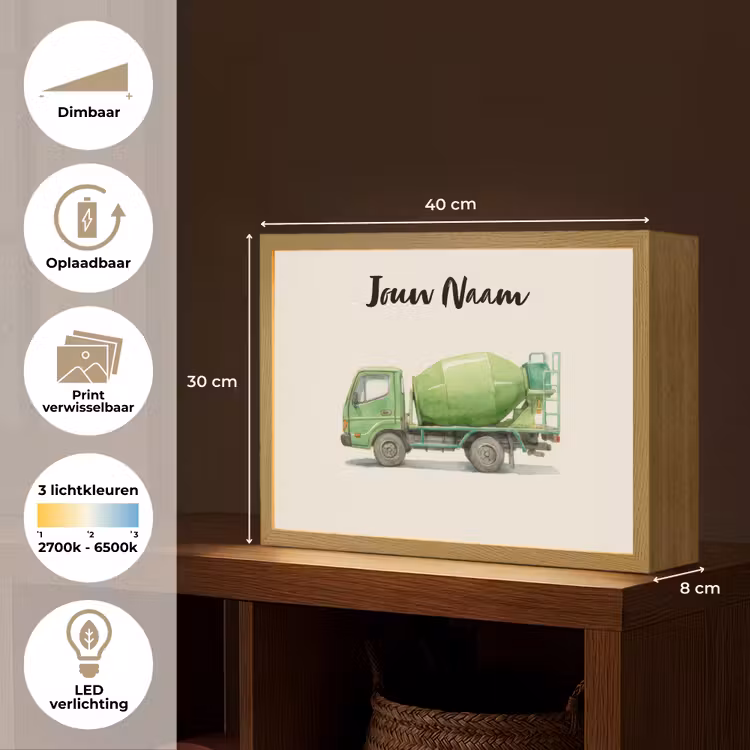 Betonmixer - Getekend - Groen Light Box met batterij (Wandlamp kind) middel -USP_websiteoverzichtNL