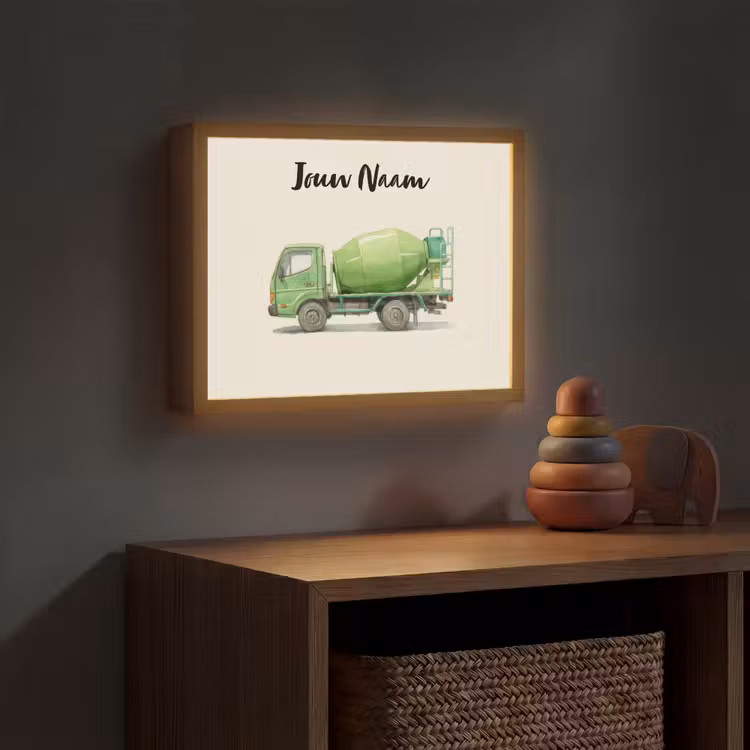 Betonmixer - Getekend - Groen Light Box met batterij (Wandlamp kind) middel -sfeer5_kind